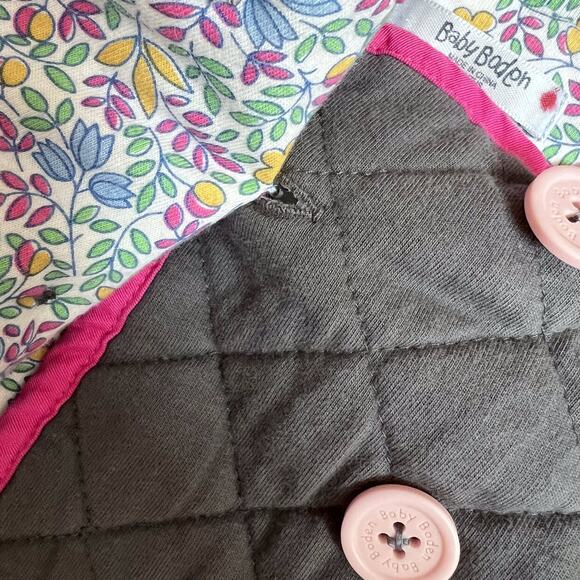 Baby Boden Hooded Jacket Size 0-3M Gray Quilted Floral Lined Button Front Coat - Picture 6 of 9